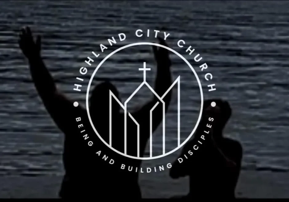 Silhouette of a person raising their hands in worship with the Highland City Church logo overlay, symbolizing our team and our story of faith and discipleship.